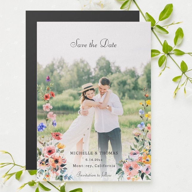 Invitación Magnética Flor silvestre acuarela Foto Guardar fecha (Subido por el creador)