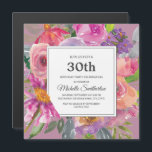 Invitación Magnética Flor violeta rosada 30 cumpleaños Fiesta Square<br><div class="desc">Colorida flor de color morado y color de agua rosa 30 cumpleaños fiesta invitación magnética cuadrada para mujeres. Póngase en contacto con nosotros para obtener ayuda sobre la personalización o para solicitar productos coincidentes.</div>