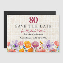 Invitación Magnética Floral 80th Birthday Save the Date - Garden Party