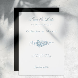 Invitación Magnética Floral azul y blanca clásica Salven la fecha