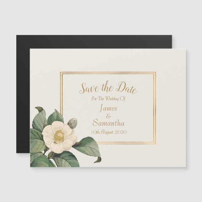 Invitación Magnética Floral blanca simple | Boda Guardar La Fecha (Anverso/Reverso)