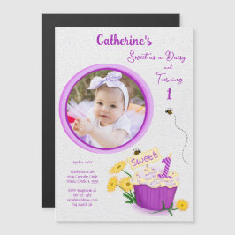 Invitación Magnética Floral Daisy Pastel Chica Primer Cumpleaños