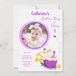 Invitación Magnética Floral Daisy Pastel Chica Primer Cumpleaños