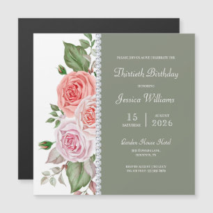 Invitación Magnética Floral Femenina y Diamante 30 cumpleaños