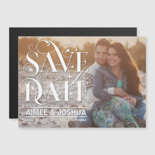 Invitación Magnética Floral Flourish Typography salva la foto de fecha