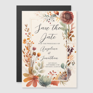 Invitación Magnética Floral Otoño Marfil Boho Save the Date