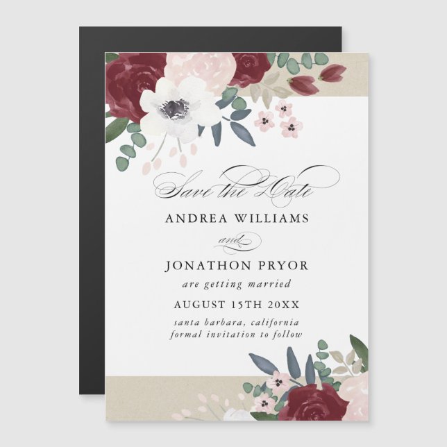 Invitación Magnética Florales románticos, magnético guardar la fecha (Anverso/Reverso)