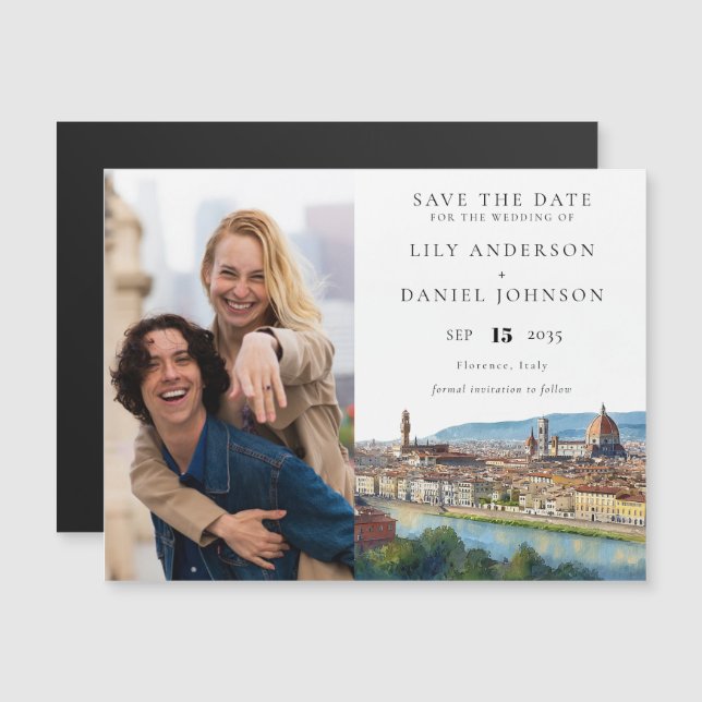 Invitación Magnética Florence Wedding Photo Save The Date (Anverso/Reverso)