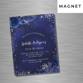 Invitación Magnética Flores azules de la marina de cumpleaños plata des