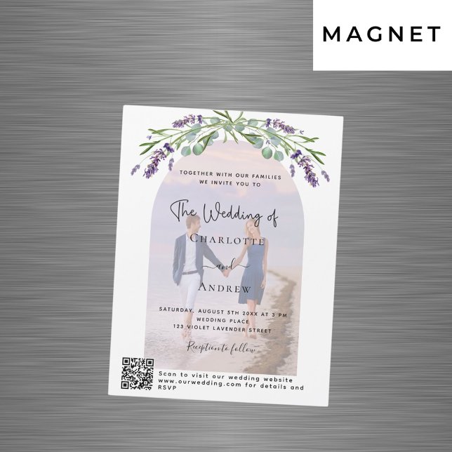 Invitación Magnética Flores de arca de lavanda QR RSVP boda de lujo (Subido por el creador)