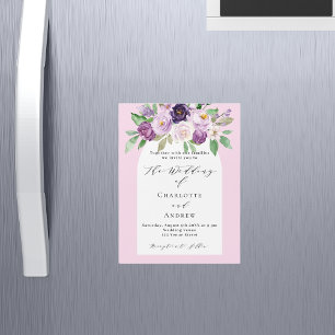 Invitación Magnética Flores de color púrpura rosada boda de lujo