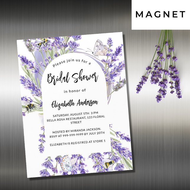 Invitación Magnética Flores de lavanda ducha de novia de lujo violeta (Subido por el creador)