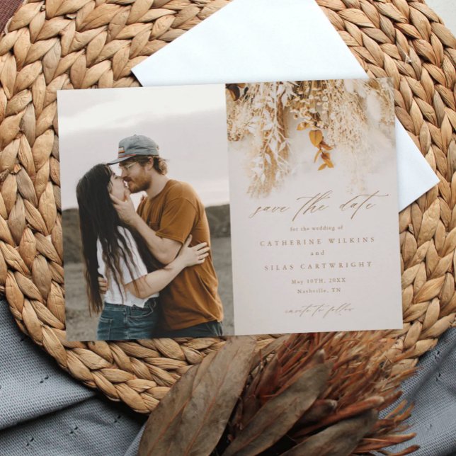 Invitación Magnética Flores de Otoño Boho Foto Boda Guardar la Fecha (Subido por el creador)
