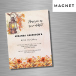 Invitación Magnética Flores de otoño de cumpleaños naranja vintage lujo<br><div class="desc">Oro subió,  fondo degradado rosa rubor. Decorada con una pizarra vintage y flores naranjas. Personalice y agregue un nombre y detalles del fiesta.</div>