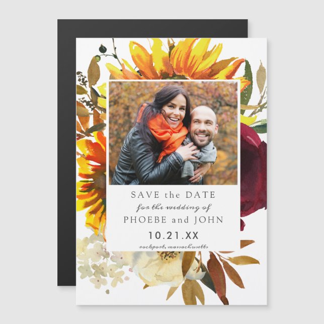 Invitación Magnética Flores de otoño salvan la fecha (Anverso/Reverso)