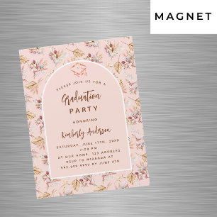 Invitación Magnética Flores de pampas rosa fiesta de graduación de lujo