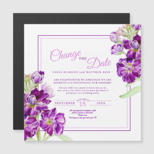 Invitación Magnética Flores moradas boda de arte cambiar la fecha