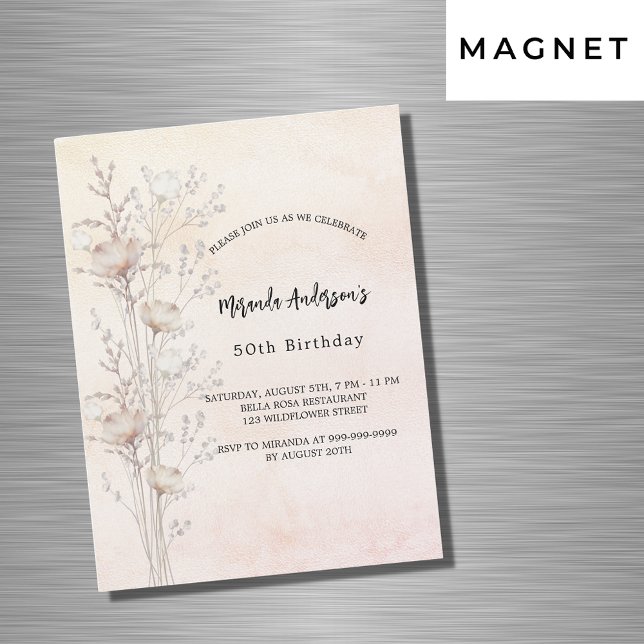 Invitación Magnética Flores silvestres crema polvorientas de cumpleaños (Subido por el creador)