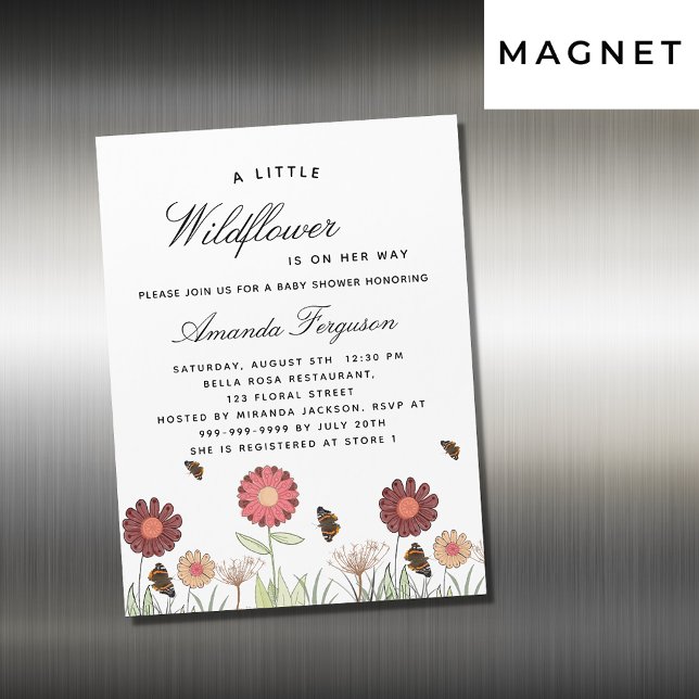 Invitación Magnética Flores silvestres de Baby Shower mariposas lujo re (Subido por el creador)