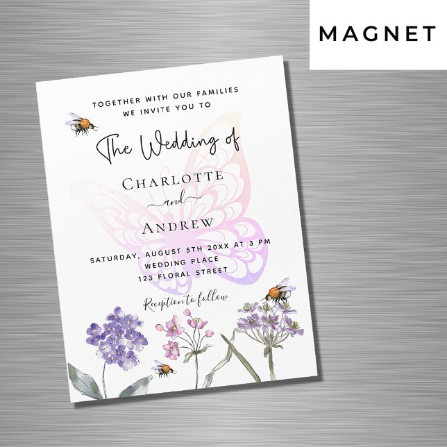Invitación Magnética Flores silvestres de mariposa violeta boda de lujo (Subido por el creador)