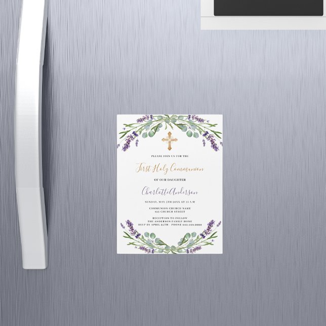 Invitación Magnética Flores violeta de Lavender lujo Primera Comunión (Subido por el creador)