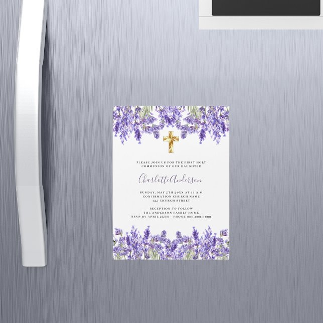 Invitación Magnética Flores violeta de Lavender lujo Primera Comunión (Subido por el creador)
