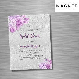 Invitación Magnética Flores violeta rosadas plateadas lujo Ducha de nov