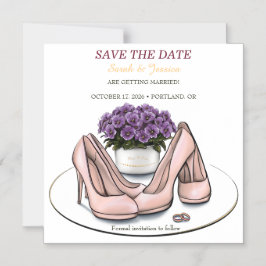 Invitación Magnética Flores Violetas Elegantes Boda Lesbiana Salva la F