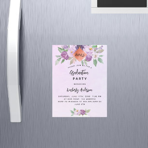 Invitación Magnética Flores violetas púrpura fiesta de graduación de lu