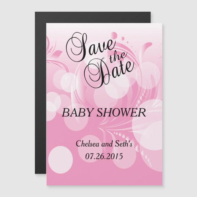 Invitación Magnética Florid Pink Bokeh suave | Bebé Girl Shower (Anverso/Reverso)