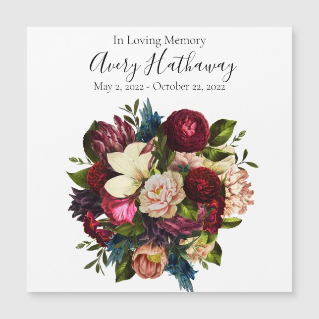 Invitación Magnética Flower Rojas Profundas Bouquet Funeral Memorial (Anverso)