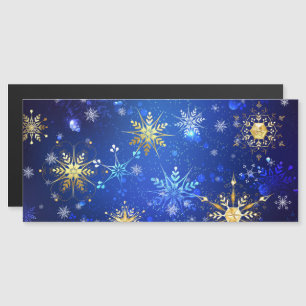 Invitación Magnética Fondo azul de NAVIDAD con copos de nieve dorados
