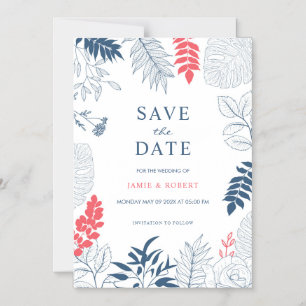 Invitación Magnética Fondo de marco floral de boda tropical