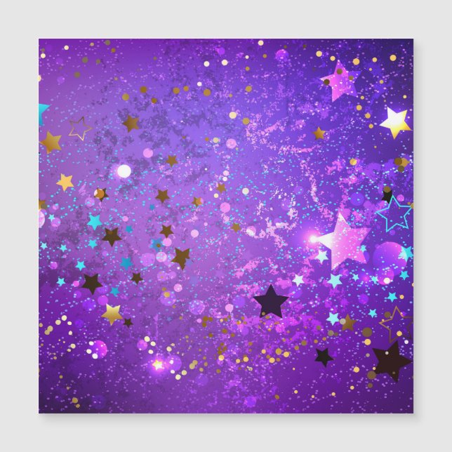 Invitación Magnética Fondo de Relieve metalizado púrpura con estrellas (Anverso)