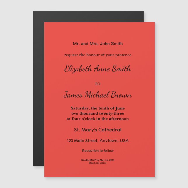 Invitación Magnética Fondo rojo sólido negrita (Anverso/Reverso)