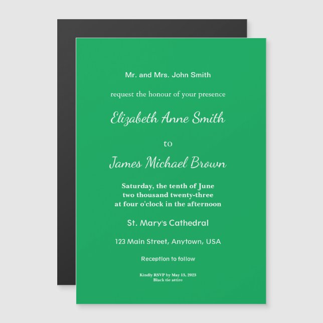 Invitación Magnética Fondo verde sólido (Anverso/Reverso)