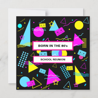 INVITACIÓN MAGNÉTICA FORMAS COLORIDAS RETRO REUNIÓN ESCOLAR DE LOS 80