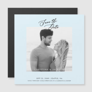 Invitación Magnética Foto B/N Boda Hielo Azul Save the Date