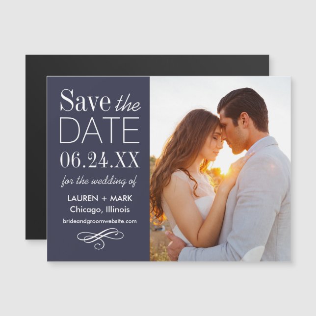 Invitación Magnética Foto boda Guardar la fecha | Color personalizado (Anverso/Reverso)