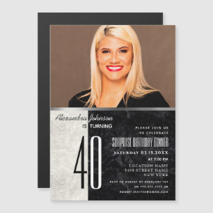 Invitación Magnética Foto Cumpleaños 40 Negro y Blanco