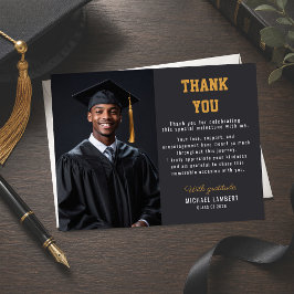 Invitación Magnética Foto de agradecimiento de graduación en negro y do