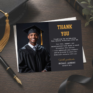 Invitación Magnética Foto de agradecimiento de graduación en negro y do