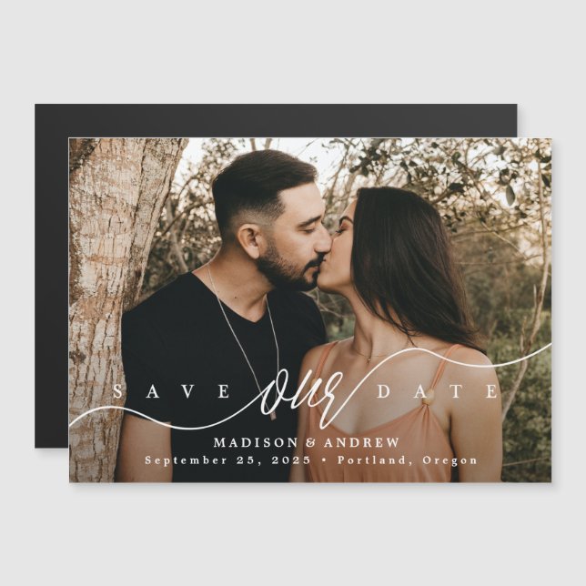Invitación Magnética Foto de Amor Floreciente - Guardar la Fecha (Anverso/Reverso)