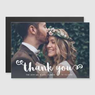 Invitación Magnética Foto de Boda Caprichosa   Gracias en Letra Blanca