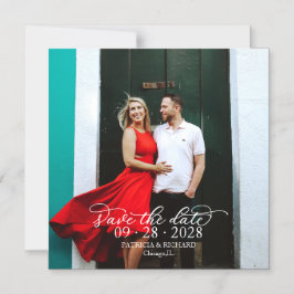 Invitación Magnética Foto de boda con caligrafía chic para guardar la f