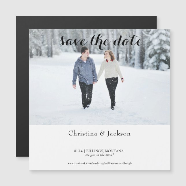 Invitación Magnética Foto de Boda de Invierno Guardar la fecha (Anverso/Reverso)