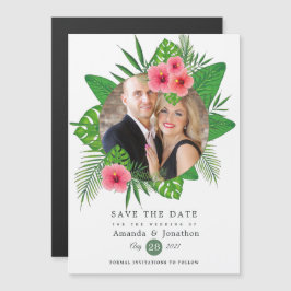 Invitación Magnética Foto de boda hawaiana Luau tropical con acuarela