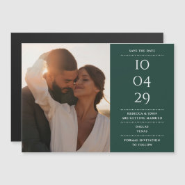 Invitación Magnética Foto de boda moderna verde esmeralda para guardar 