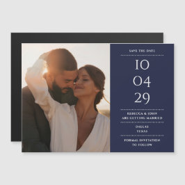 Invitación Magnética Foto de Boda moderno azul marino Save the Date