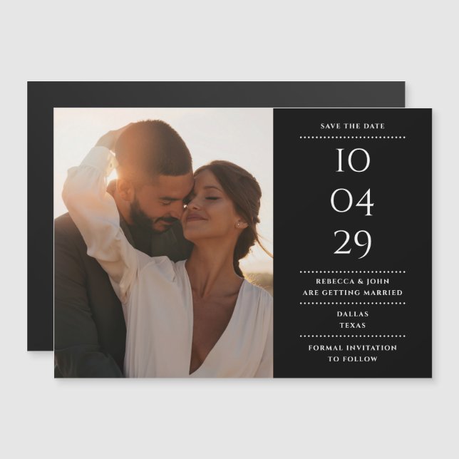 Invitación Magnética Foto De Boda Moderno Blanco Y Negro Que Guarda La  (Anverso/Reverso)